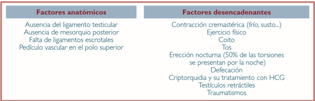 Tabla 8. Factores asociados a la Torsión testicular